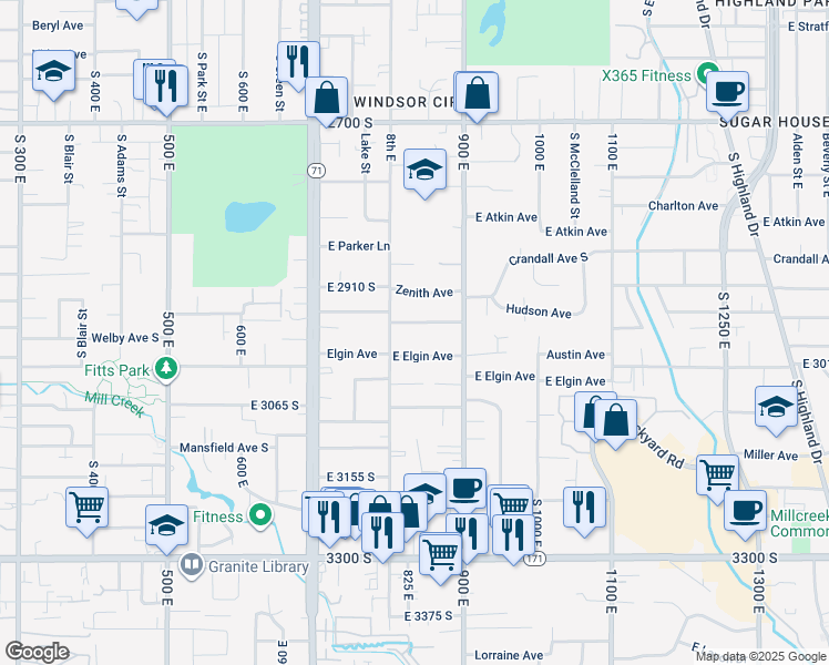 map of restaurants, bars, coffee shops, grocery stores, and more near 841 Hudson Avenue South in Salt Lake City