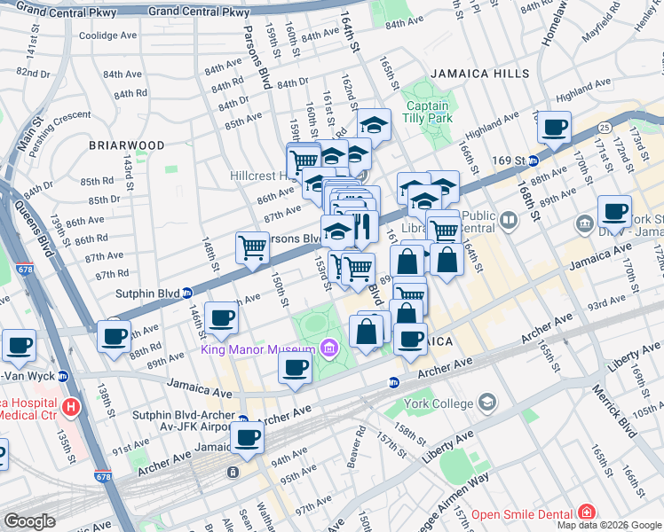 map of restaurants, bars, coffee shops, grocery stores, and more near in Queens