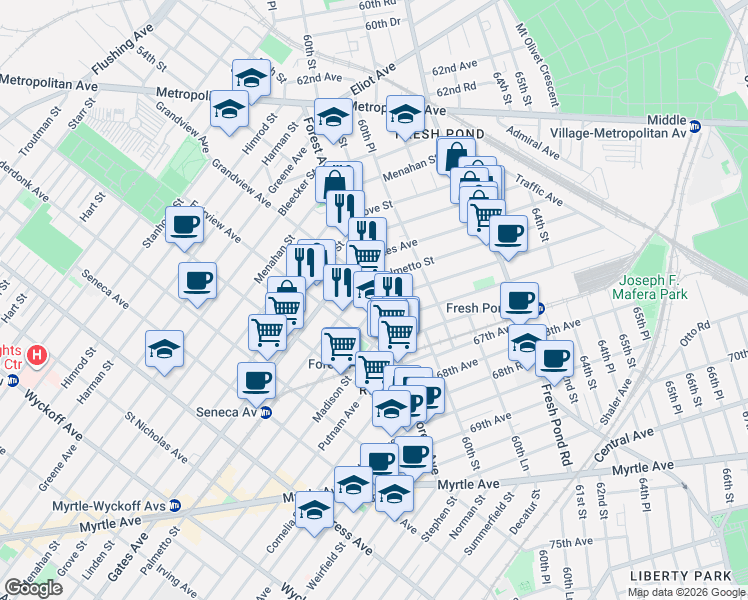map of restaurants, bars, coffee shops, grocery stores, and more near in Queens