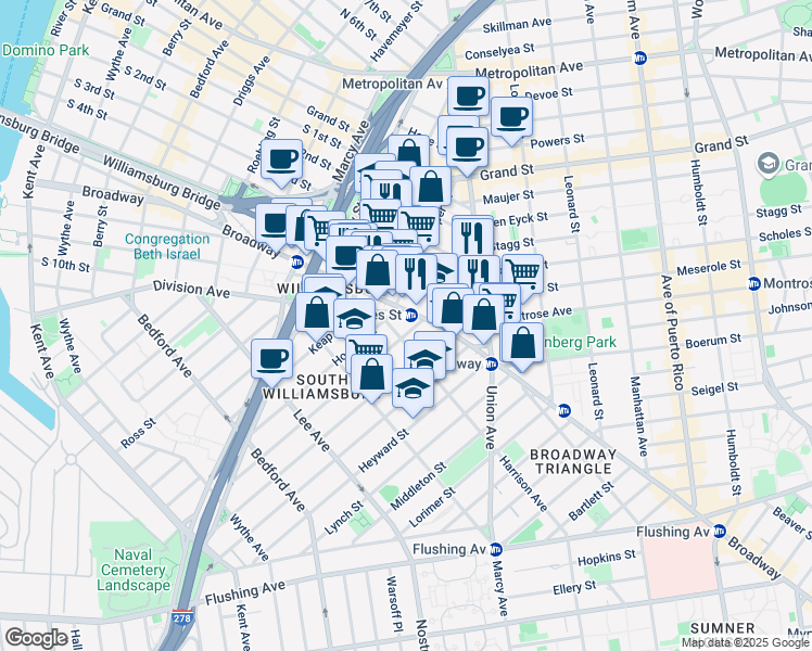 map of restaurants, bars, coffee shops, grocery stores, and more near in Brooklyn