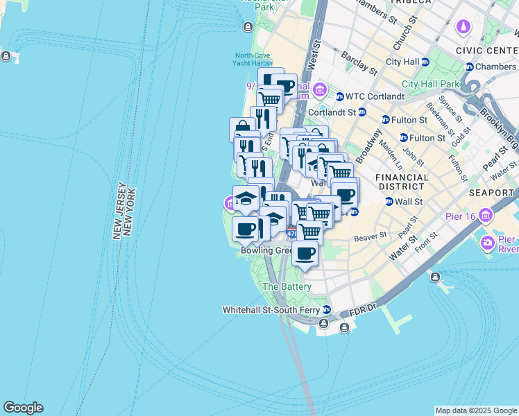 map of restaurants, bars, coffee shops, grocery stores, and more near 75 2nd Place in New York