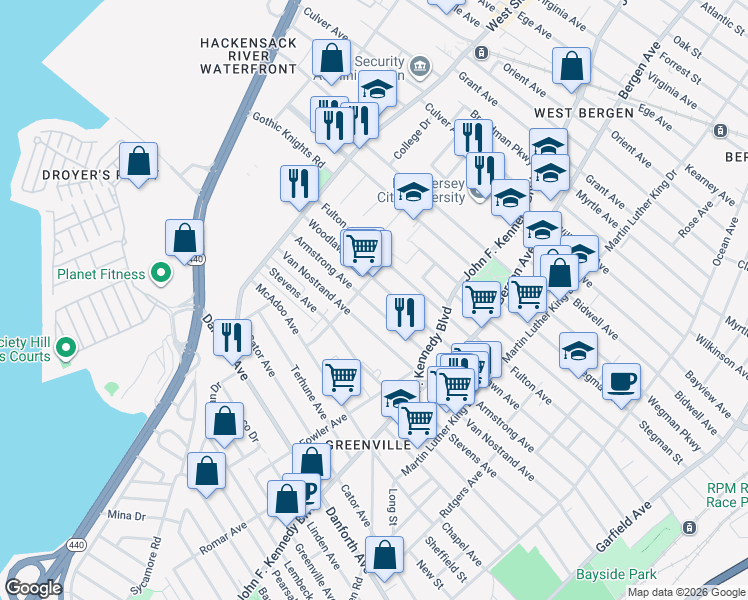 map of restaurants, bars, coffee shops, grocery stores, and more near 155 Sterling Avenue in Jersey City