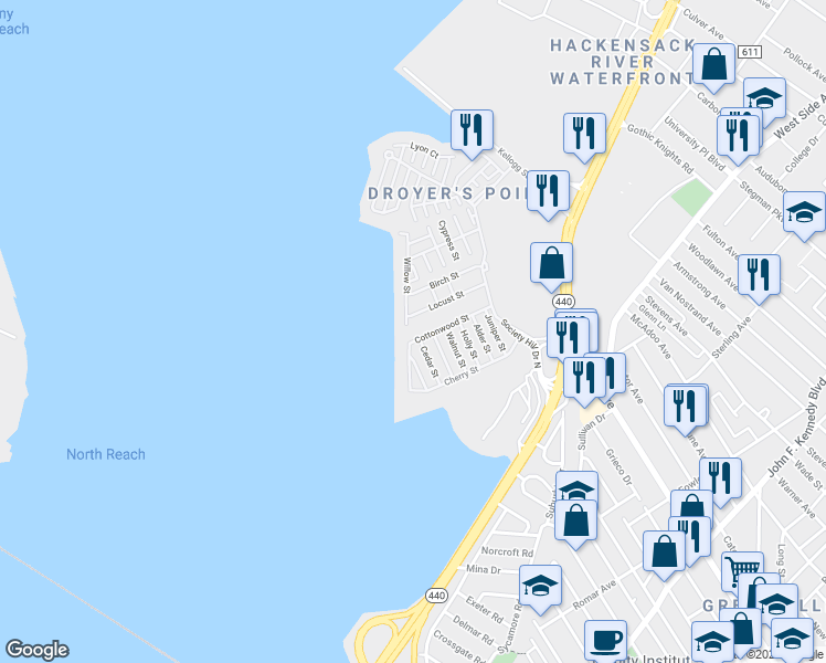 map of restaurants, bars, coffee shops, grocery stores, and more near 2 Willow Street in Jersey City