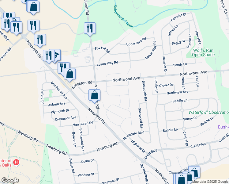 map of restaurants, bars, coffee shops, grocery stores, and more near 1022 Mabel Place in Easton