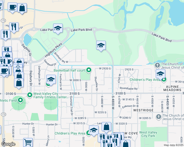 map of restaurants, bars, coffee shops, grocery stores, and more near 2947 Calypso Street in Salt Lake City