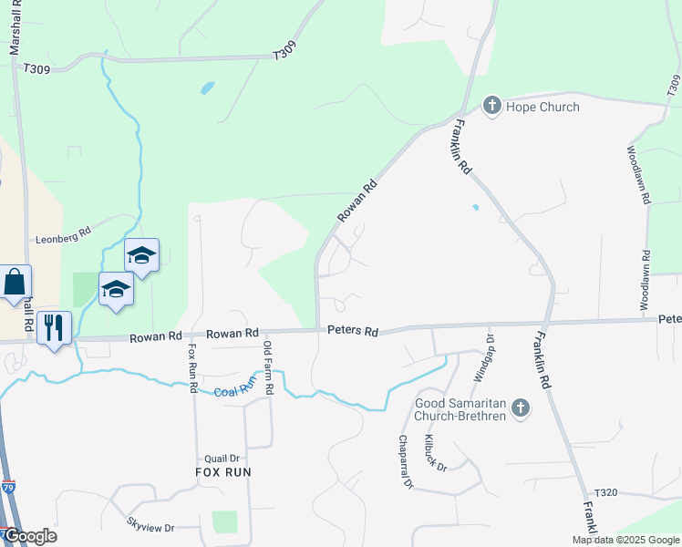 map of restaurants, bars, coffee shops, grocery stores, and more near 126 Lexington Drive in Cranberry Township