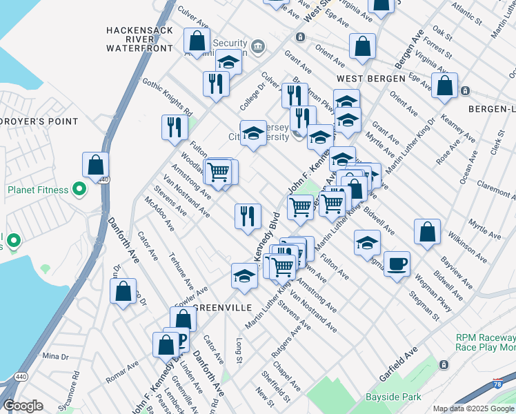 map of restaurants, bars, coffee shops, grocery stores, and more near 4 Westminster Avenue in Jersey City