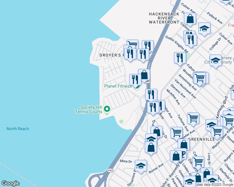 map of restaurants, bars, coffee shops, grocery stores, and more near 37 Cottonwood Street in Jersey City