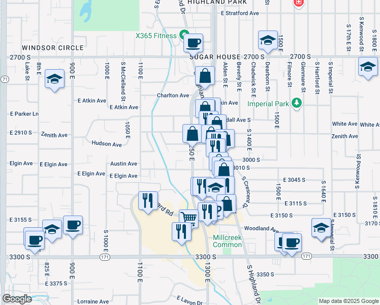 map of restaurants, bars, coffee shops, grocery stores, and more near 1254 Hudson Avenue South in Salt Lake City