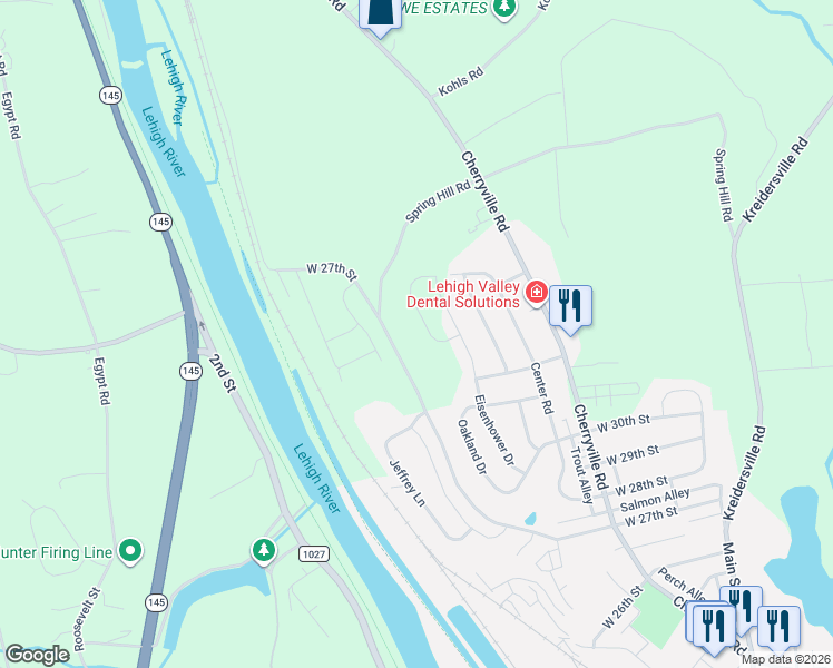 map of restaurants, bars, coffee shops, grocery stores, and more near 3238 Eisenhower Drive in Northampton