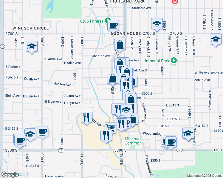 map of restaurants, bars, coffee shops, grocery stores, and more near 1254 Hudson Avenue South in Salt Lake City