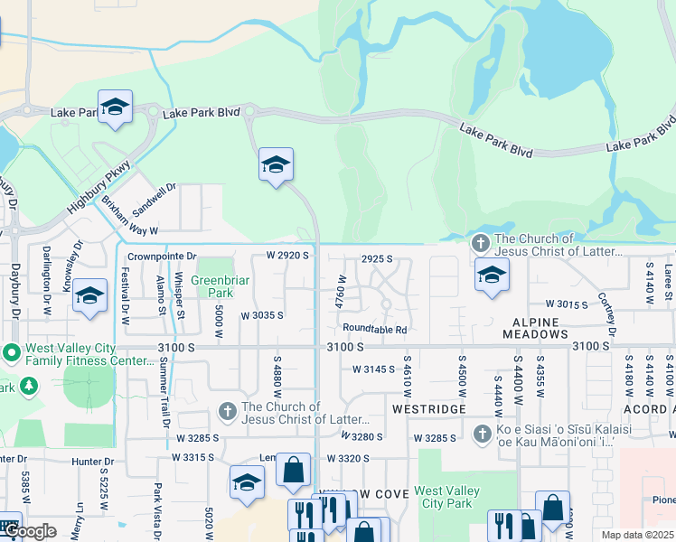 map of restaurants, bars, coffee shops, grocery stores, and more near 4765 2925 South in West Valley City