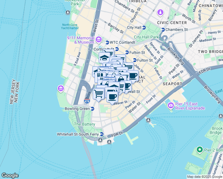 map of restaurants, bars, coffee shops, grocery stores, and more near in New York