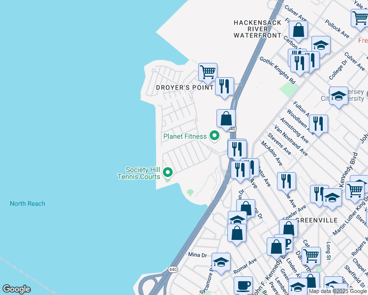 map of restaurants, bars, coffee shops, grocery stores, and more near 37 Cottonwood Street in Jersey City