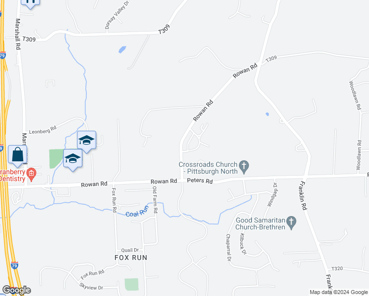 map of restaurants, bars, coffee shops, grocery stores, and more near 105 Concord Way in Cranberry Township