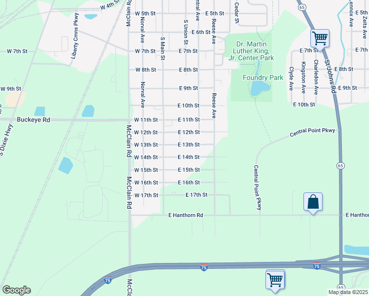map of restaurants, bars, coffee shops, grocery stores, and more near 199-217 East 13th Street in Lima