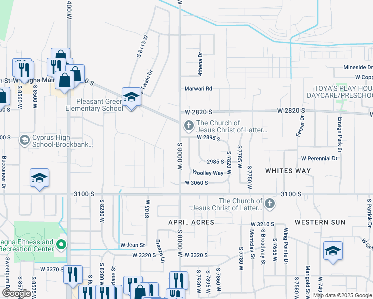 map of restaurants, bars, coffee shops, grocery stores, and more near 2940 Woolley Way in Magna