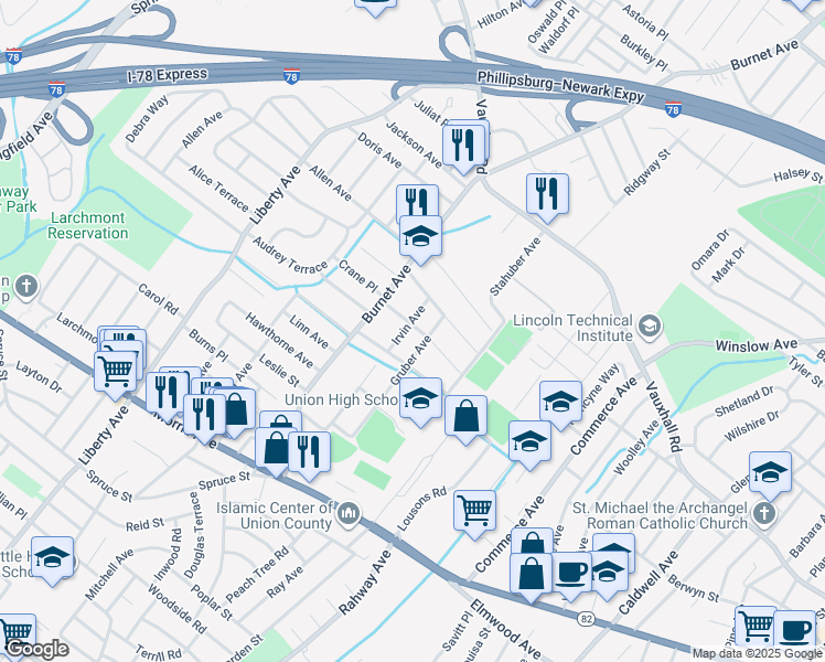 map of restaurants, bars, coffee shops, grocery stores, and more near 2466 Dayton Avenue in Union