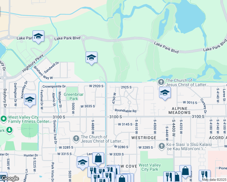 map of restaurants, bars, coffee shops, grocery stores, and more near 4765 2925 South in West Valley City