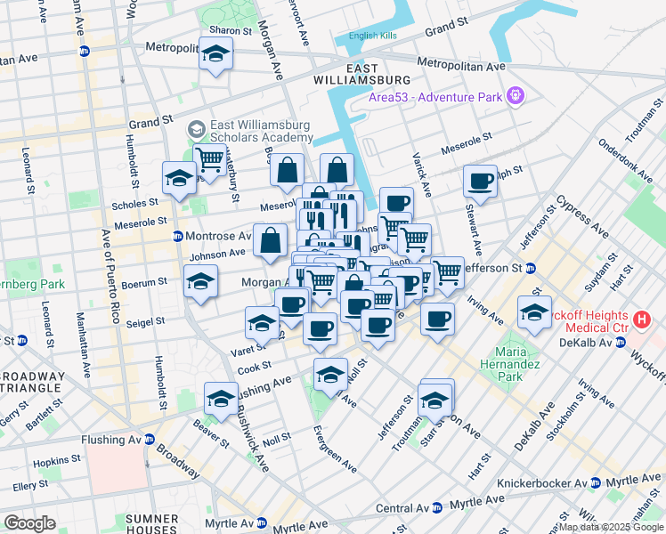 map of restaurants, bars, coffee shops, grocery stores, and more near in Brooklyn