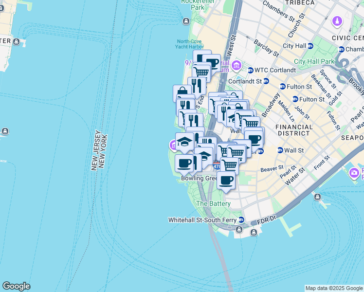 map of restaurants, bars, coffee shops, grocery stores, and more near 75 2nd Place in New York