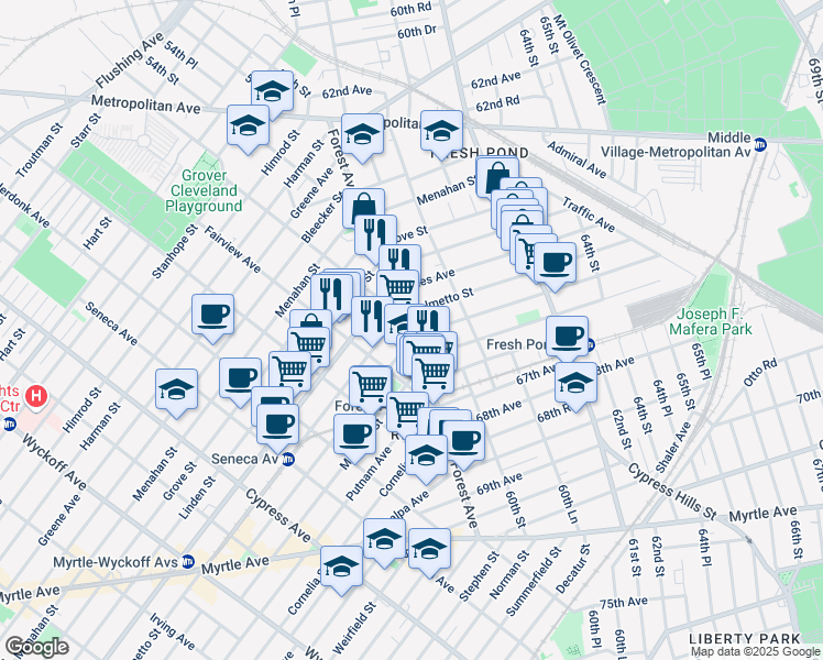 map of restaurants, bars, coffee shops, grocery stores, and more near in Queens