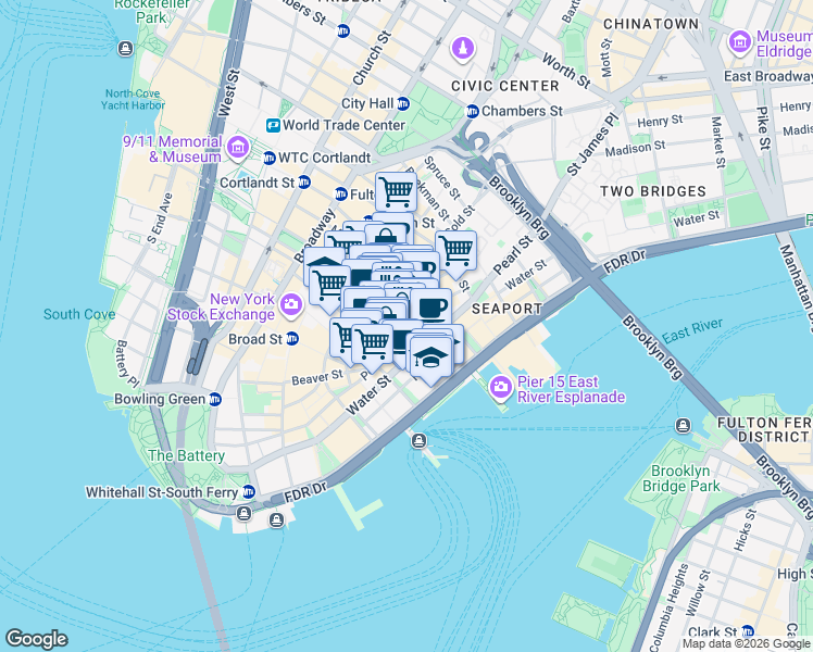 map of restaurants, bars, coffee shops, grocery stores, and more near 113 Maiden Lane in New York