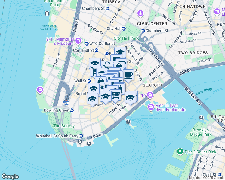 map of restaurants, bars, coffee shops, grocery stores, and more near in New York