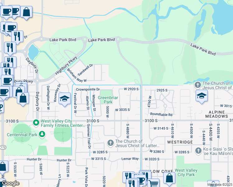 map of restaurants, bars, coffee shops, grocery stores, and more near 2921 Calypso Street in Salt Lake City