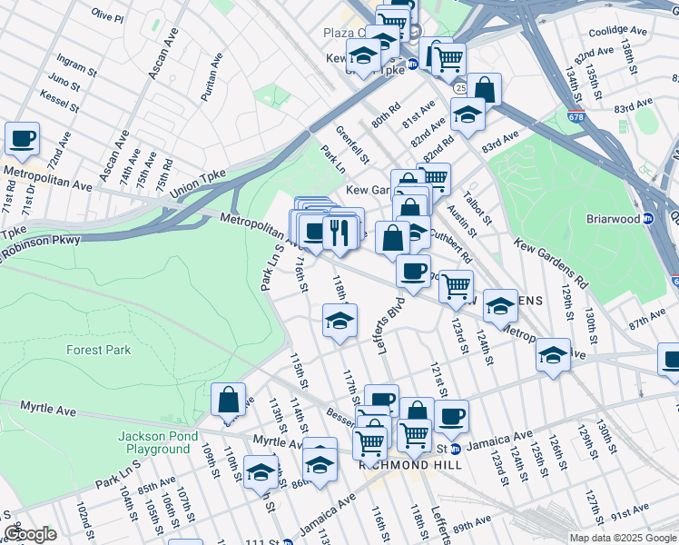 map of restaurants, bars, coffee shops, grocery stores, and more near in Queens