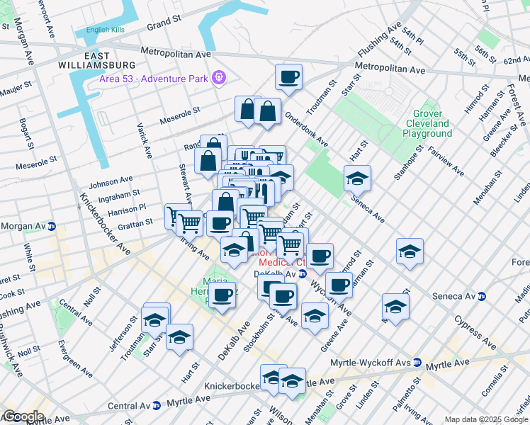 map of restaurants, bars, coffee shops, grocery stores, and more near in Brooklyn