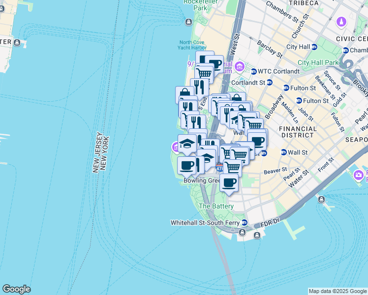 map of restaurants, bars, coffee shops, grocery stores, and more near 75 2nd Place in New York