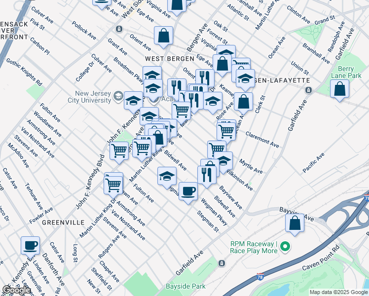 map of restaurants, bars, coffee shops, grocery stores, and more near 163 Wilkinson Avenue in Jersey City