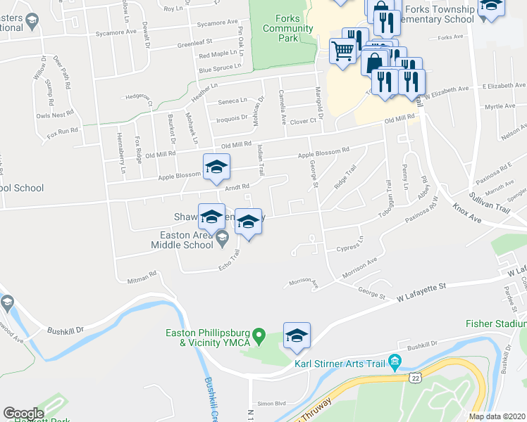 map of restaurants, bars, coffee shops, grocery stores, and more near 11 Saratoga Court in Easton