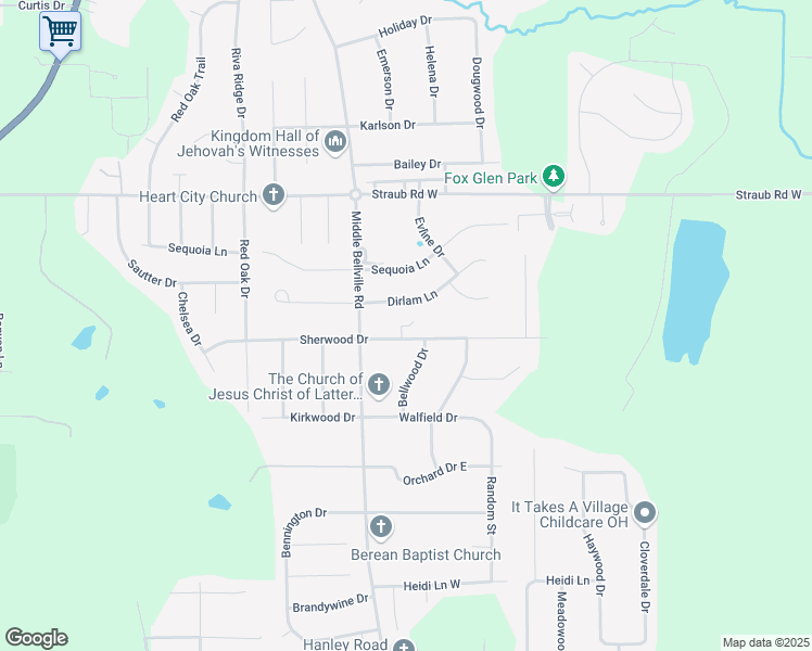 map of restaurants, bars, coffee shops, grocery stores, and more near 575 Dirlam Lane in Mansfield