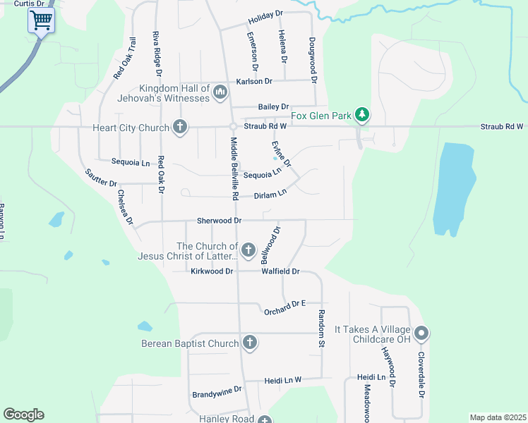 map of restaurants, bars, coffee shops, grocery stores, and more near 575 Dirlam Lane in Mansfield