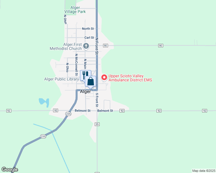 map of restaurants, bars, coffee shops, grocery stores, and more near 208 Wagner Street in Alger