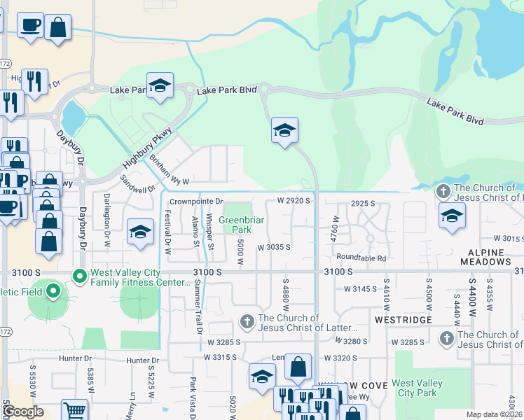map of restaurants, bars, coffee shops, grocery stores, and more near 2921 Calypso Street in Salt Lake City