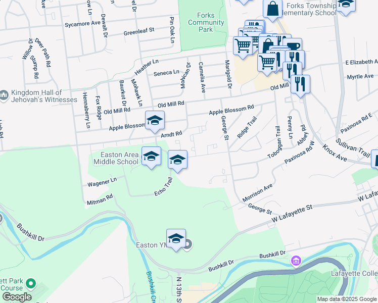 map of restaurants, bars, coffee shops, grocery stores, and more near 11 Saratoga Court in Easton