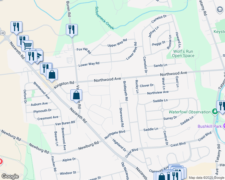 map of restaurants, bars, coffee shops, grocery stores, and more near 1015 Fehnel Drive in Palmer Township