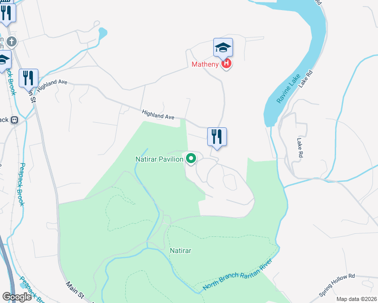 map of restaurants, bars, coffee shops, grocery stores, and more near 58 Highland Avenue in Far Hills