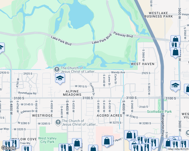 map of restaurants, bars, coffee shops, grocery stores, and more near 2945 Wendy Circle in West Valley City