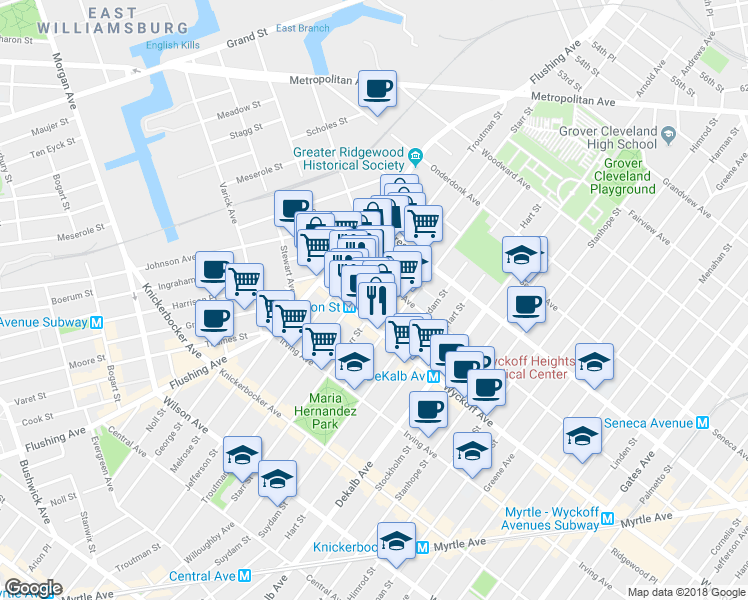 map of restaurants, bars, coffee shops, grocery stores, and more near in Brooklyn