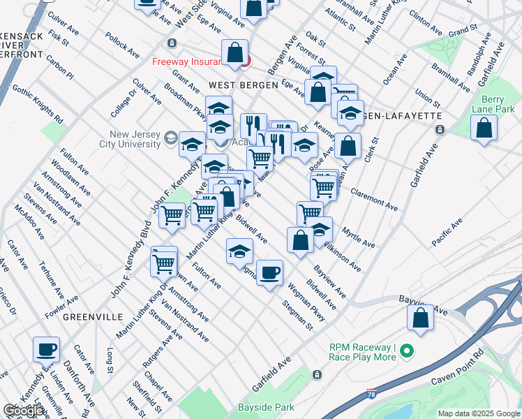map of restaurants, bars, coffee shops, grocery stores, and more near 163 Wilkinson Avenue in Jersey City