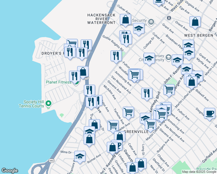 map of restaurants, bars, coffee shops, grocery stores, and more near 236 McAdoo Avenue in Jersey City