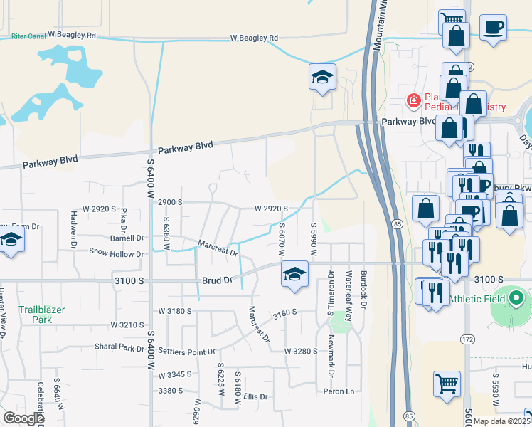 map of restaurants, bars, coffee shops, grocery stores, and more near 6107 West 2920 South in West Valley City