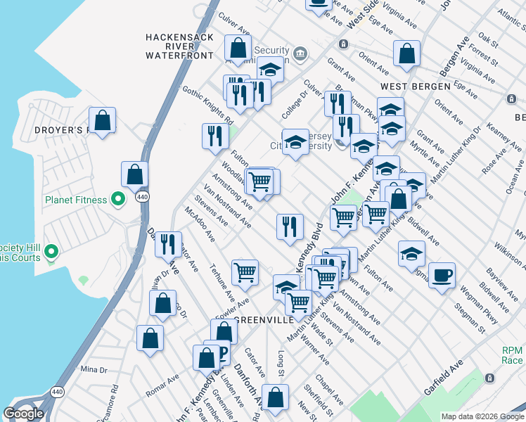 map of restaurants, bars, coffee shops, grocery stores, and more near 155 Sterling Avenue in Jersey City