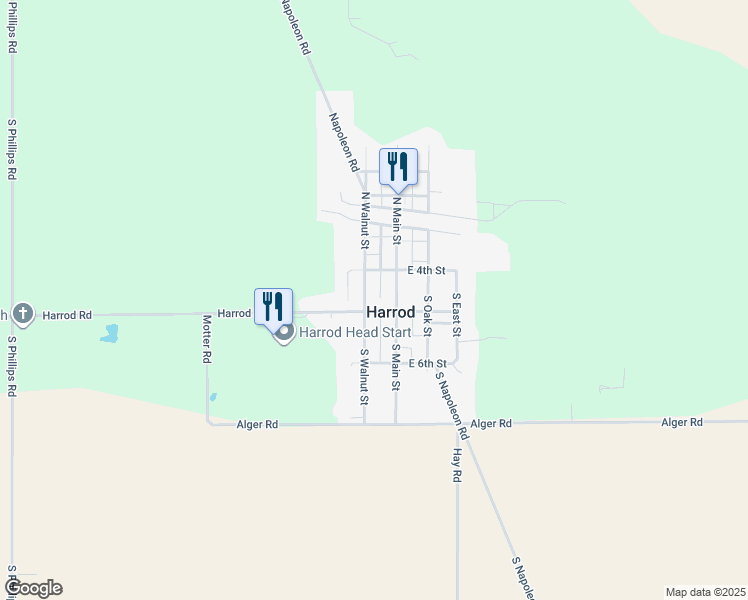 map of restaurants, bars, coffee shops, grocery stores, and more near in Harrod