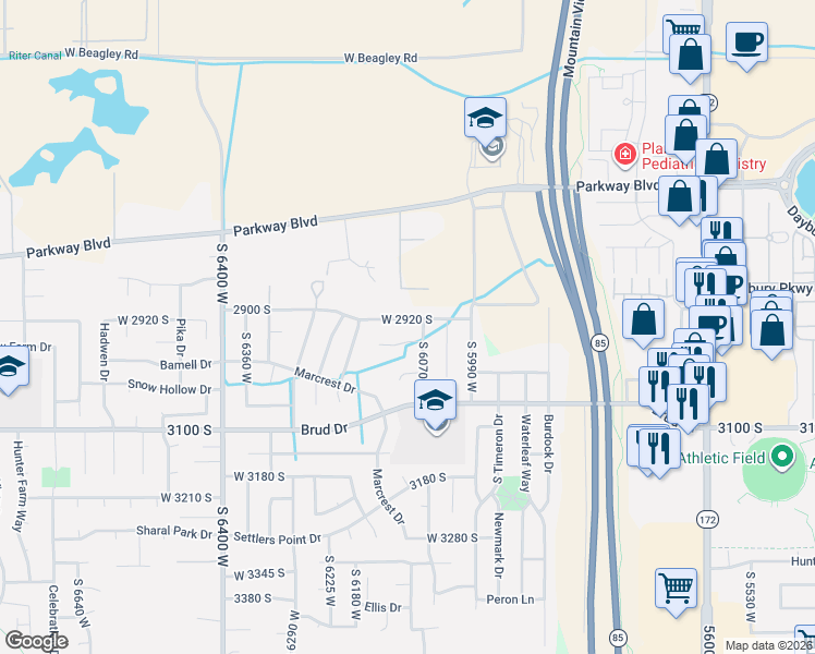 map of restaurants, bars, coffee shops, grocery stores, and more near 6095 W 2920 S in West Valley City