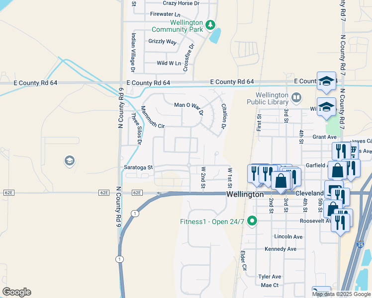 map of restaurants, bars, coffee shops, grocery stores, and more near 3393 Keeneland Way in Wellington